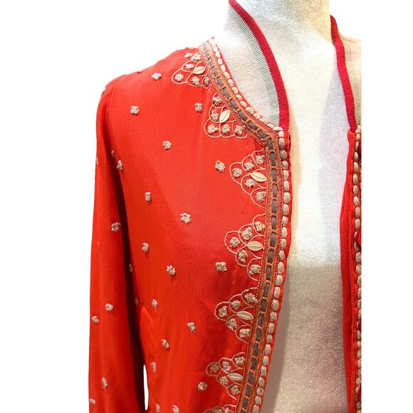 Anthropologie Conditions Apply Arabella Jacket Size XS Red Embroidered Bomber - Picture 5 of 16